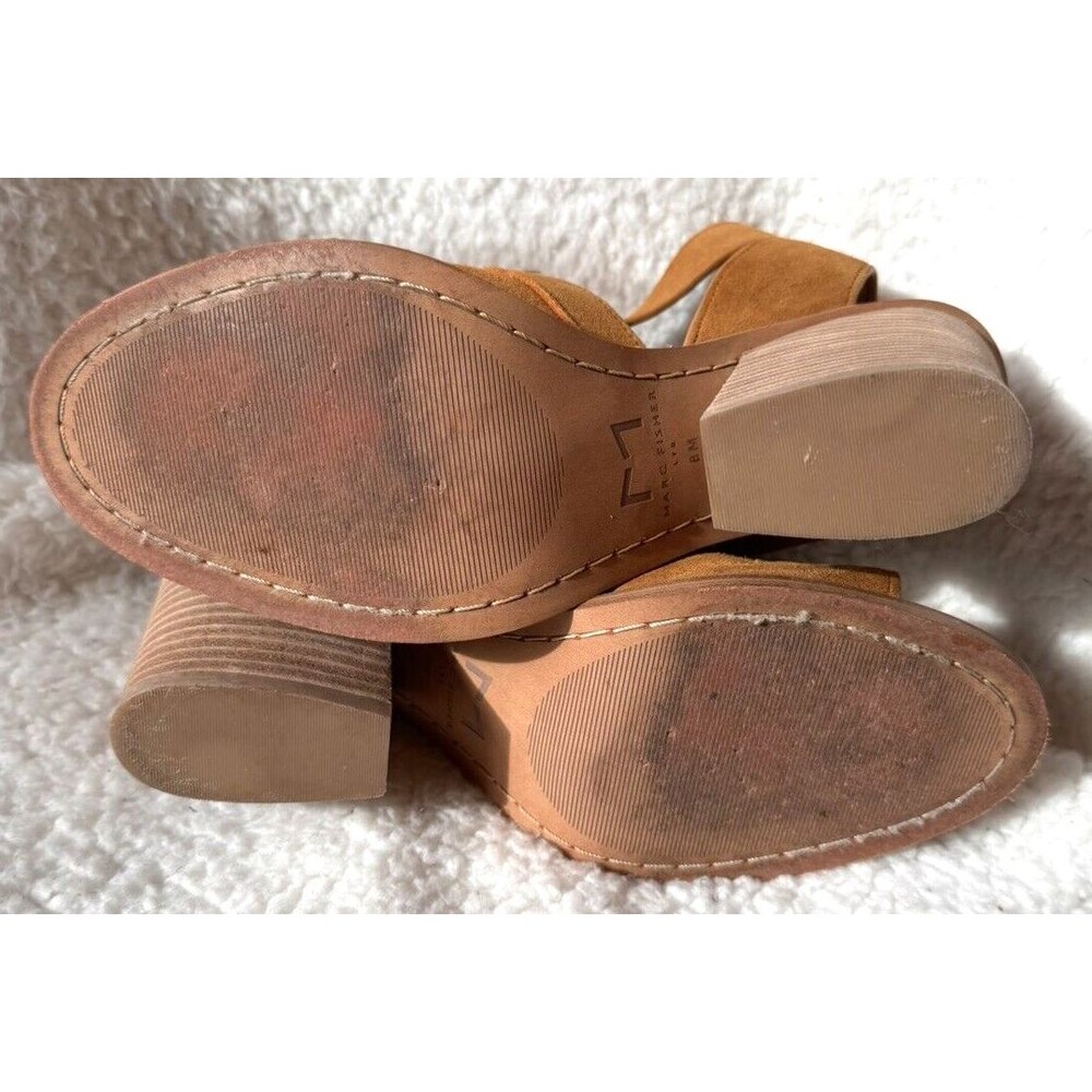 Marc Fisher Suede Sandals Womens 8 US Strappy Block Heel Brown Open Toe Booties - Picture 9 of 13